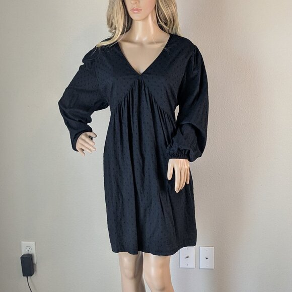 Old Navy Mini Dress Women's XL Black Clip Dot Swing Plunge V-Neck Long Sleeve - Picture 2 of 13